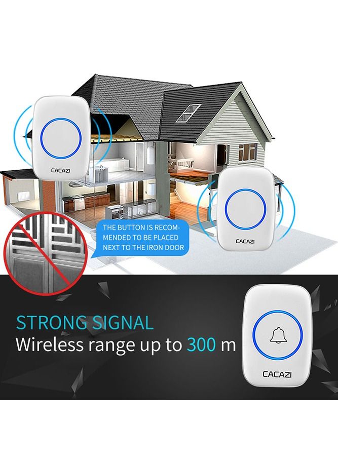 Waterproof Wireless Doorbell with LED Flash, Over 1000 Feet Range, 60 Sounds and 5 Levels of Volume, Cordless Doorbell for Home, Office, Apartment, Hotel, Warehouse and Anti-Theft White Waterproof Wireless Doorbell with LED Flash, Over 1000 Feet Range, 60 Sounds and 5 Levels of Volume, Cordless Doorbell for Home, Office, Apartment, Hotel, Warehouse and Anti-Theft White
